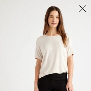 Quince Women's Brushed Short Sleeve Lounge Tee sz L Heather Oatmeal Relaxed PO